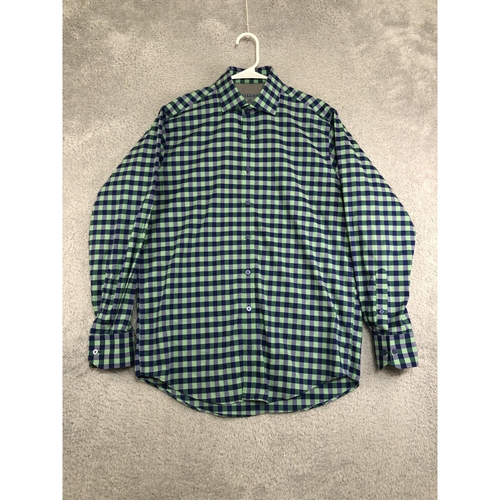 Twillory Shirt Mens Size 15.5 Green Plaid Performance Fabric Traditional Fit